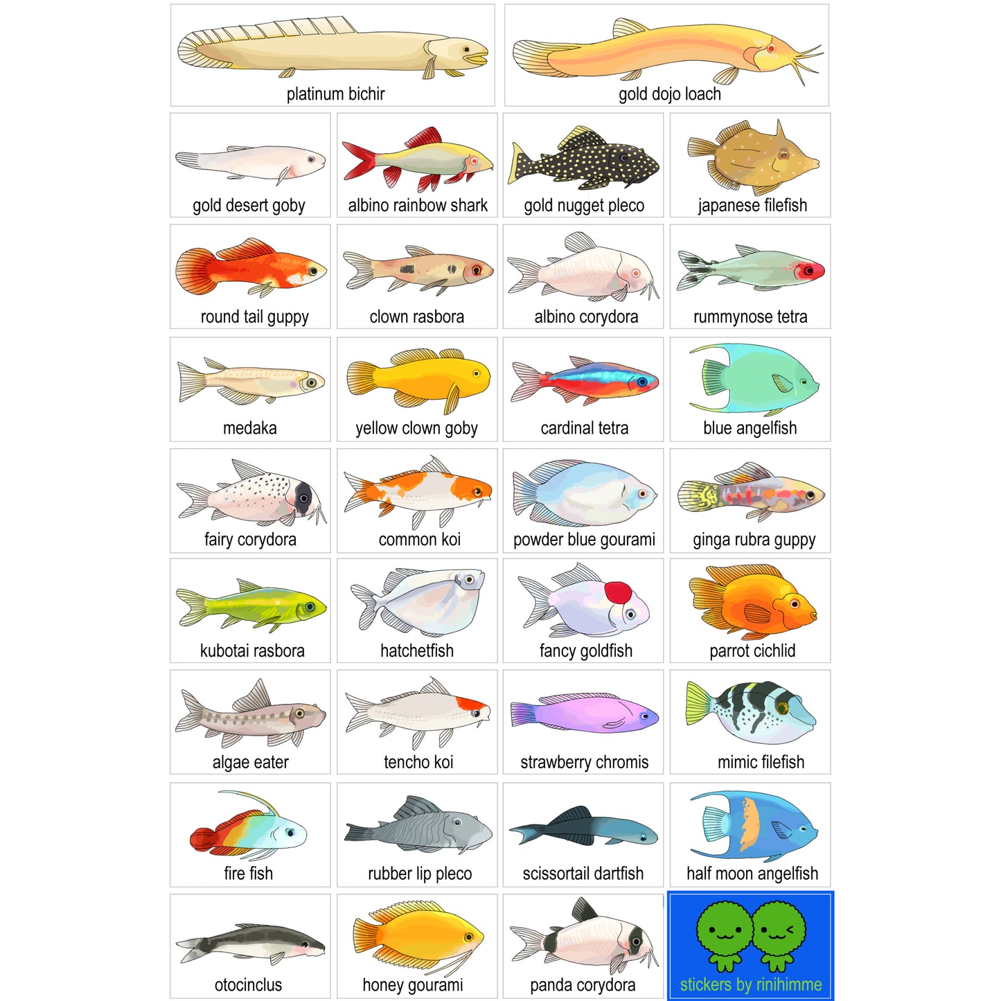 aquarium fish sticker sheet