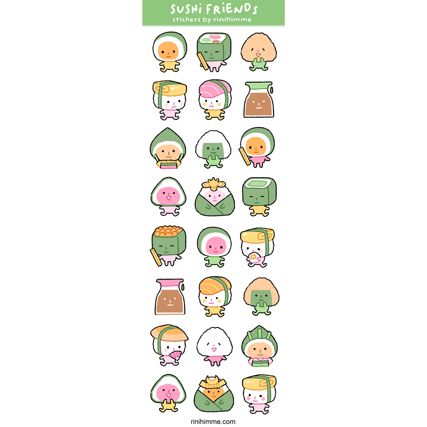 sushi friends clear sticker sheet