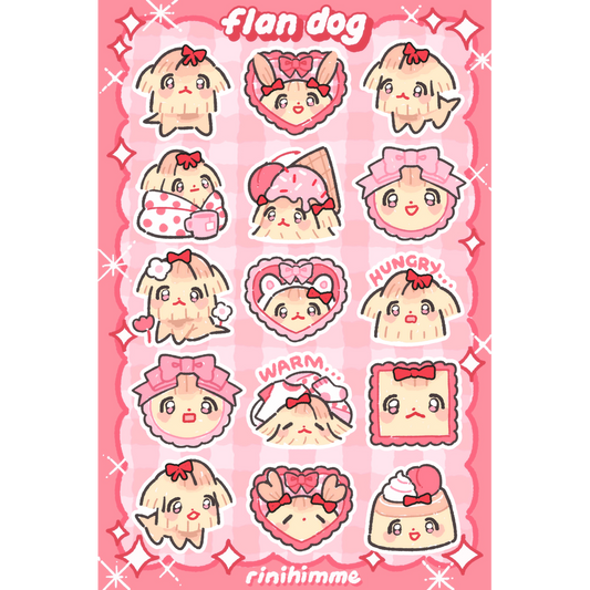 flan dog clear sticker sheet