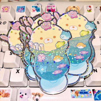 puppy aquarium cream soda glitter sticker