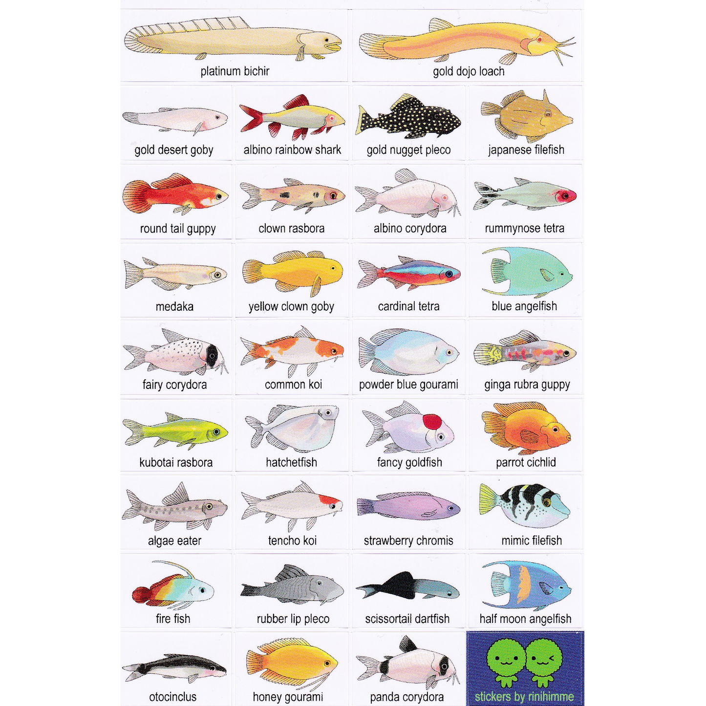aquarium fish sticker sheet